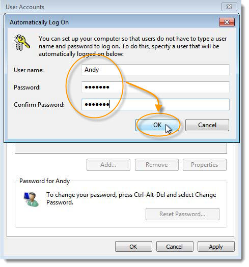 Automatically log on Windows 7