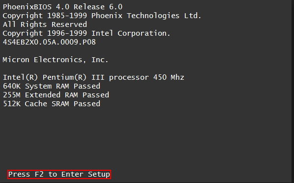 designated key to enter bios