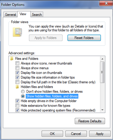 folder options in Windows 7