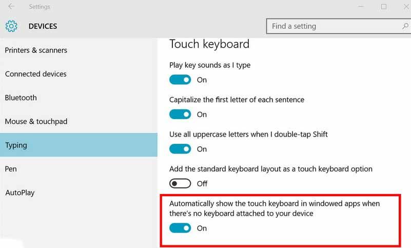 Make touch keyboard automatically appear on windows 10