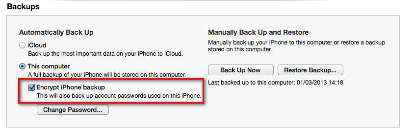 turn off encript iphone data backup