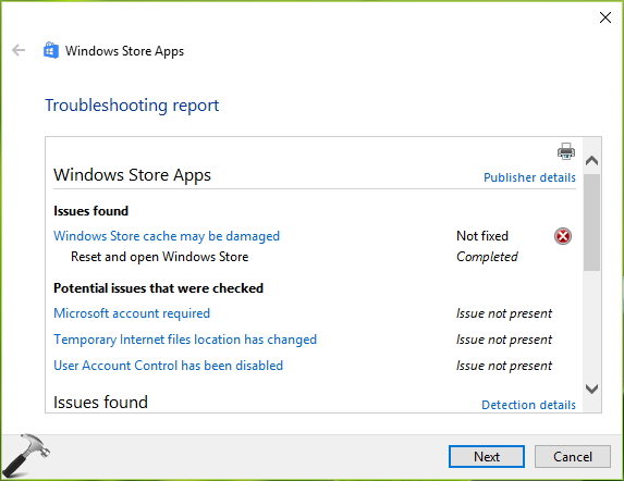 windows store cache might be damaged