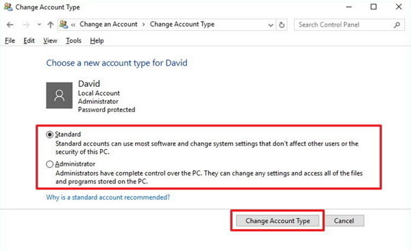 change account to admin windows 10