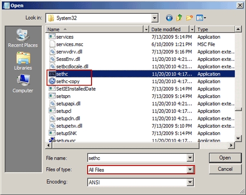 Нет файла sethc exe windows 7
