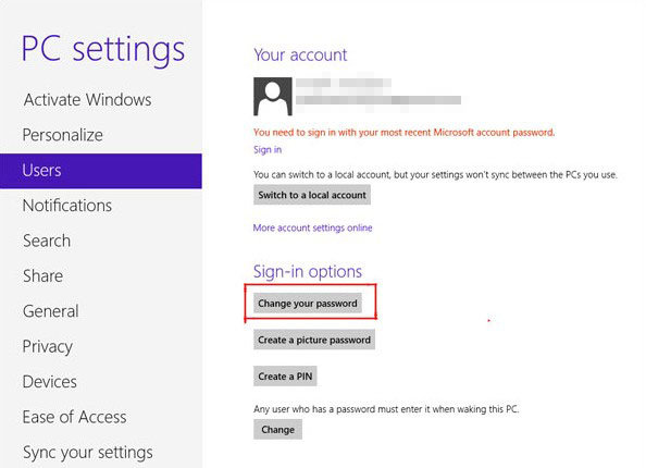 how to change my password for microsoft account